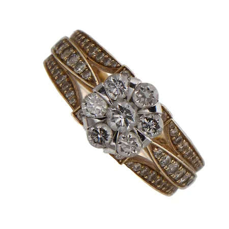 Timanttisormus 1xn.0.21ct 6xn.0.10ct 72xn.0.005-0.03ct, koko 18¼, De Laur, 585, Paino: 8,6 g