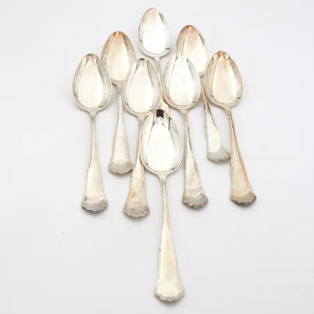 Kahdeksan ruokalusikkaa, Chippendale, kaiverrettu, pituus 169mm, 830,  Paino: 280,4 g