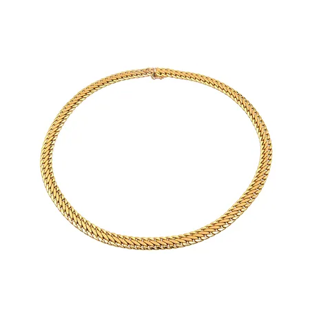 Kaulaketju, pituus 43cm, leveys 7,5mm, ontto, tarkistusleima Po/y (Oy Perkko), 585, Paino: 18,1 g