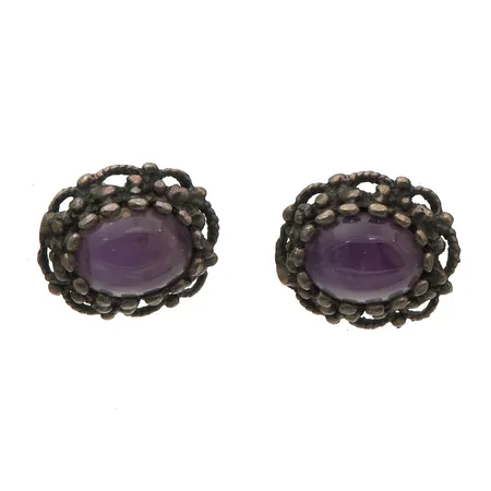 Ametisti-korvakorut, toinen tausta ei hopeaa, korkeus 12.3mm, 813br,  Paino: 2,7 g