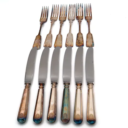 12-osainen jälkiruoka-aterinsetti, Musla, pituus 154-187mm, kaiverrettuja, 830br, Paino: 485,2 g