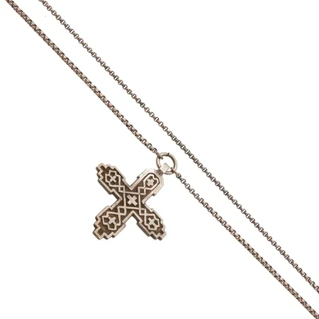 Kaulakoru, Hakolan risti, Kalevala, vuosi 1940,  pituus 62 cm, riipuksen korkeus 60mm, 813h,  Paino: 25,3 g