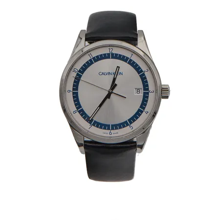 Teräsrannekello Calvin Klein, ref. KAM211C6, quartz paristo vähissä, taulun Ø 43mm, nahkaranneke, laatikko.