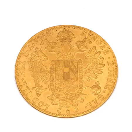 Kultaraha Frans Josef I, 4 dukaattia, Itävalta-Unkari, 1915, 986, Paino: 14 g