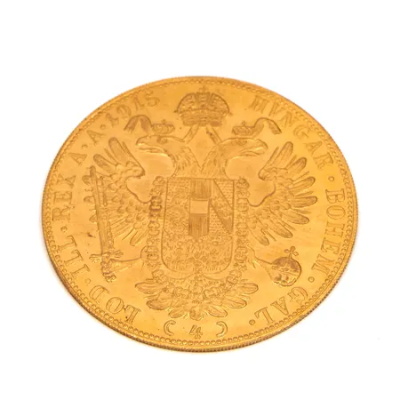 Kultaraha Frans Josef I, 4 dukaattia, Itävalta-Unkari, 1915, 986, Paino: 14 g