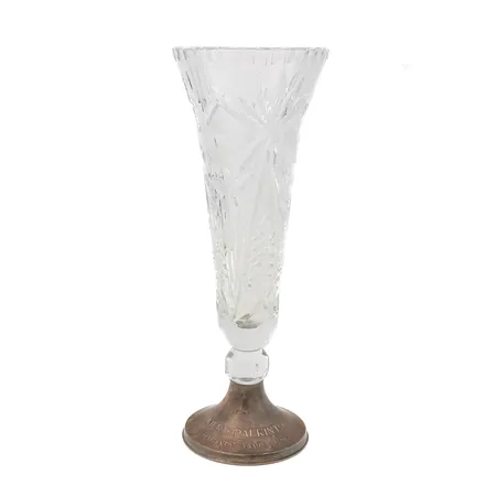 Kristallimaljakko hopeajalalla, korkeus 28cm, kaiverrettu, 830br, Paino: 1001,5 g