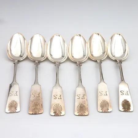 Kuusi ruokalusikkaa, Musla, kaiverrettu, pituus 215mm, 813, Paino: 286,3 g
