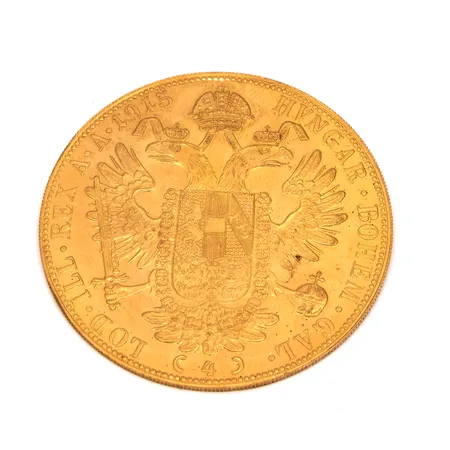 Kultaraha Frans Josef I, 4 dukaattia, Itävalta-Unkari, 1915, 986, Paino: 14 g