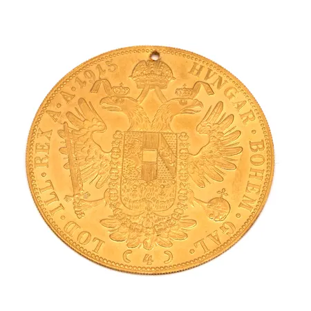 Viallinen kultaraha Frans Josef I, 4 dukaattia, Itävalta-Unkari, 1915, 986, Paino: 13,9 g