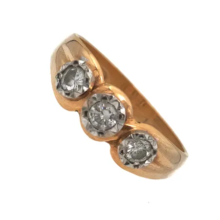 Timanttisormus 1xn.0.11 2xn.0.09ct, kaiverrettu, koko 17½, 750, Paino: 3,7 g