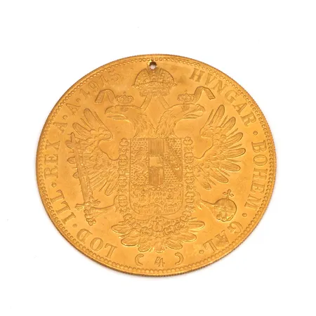 Viallinen kultaraha Frans Josef I, 4 dukaattia, Itävalta-Unkari, 1915, 986, Paino: 13,9 g