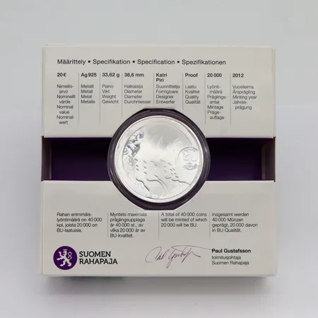 Juhlaraha, Tasa-arvo ja suvaitsevaisuus, nimellisarvo 20 euroa, 2012, 925, Paino: 33,7 g