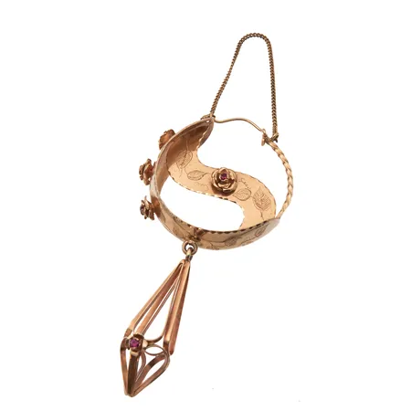 Kivikehäkorvakoru punnuksella, varmuusketju metallia, kehän Ø 50mm, korkeus ilman ketjua 11cm, 585br, Paino: 31,9 g