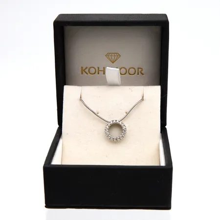 Timanttikaulakoru 18xn.0.01ct, riipuksen Ø 11,4mm, ketjun pituus 43cm, 585 valkokulta, Paino: 5 g