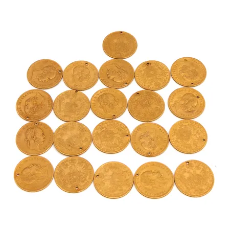 21 viallista kultarahaa, Frans Josef I, 1 dukaatti, Itävalta-Unkari, 1859-1915, 986, Paino: 72,4 g