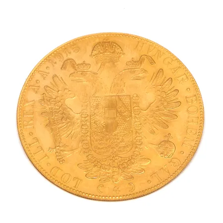 Kultaraha Frans Josef I, 4 dukaattia, Itävalta-Unkari, 1915, 986, Paino: 14 g