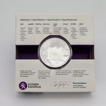 Juhlaraha, Tasa-arvo ja suvaitsevaisuus, nimellisarvo 20 euroa, 2012, 925, Paino: 33,9 g