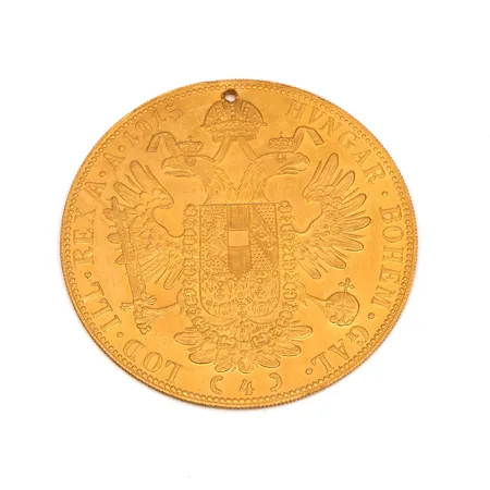 Viallinen kultaraha Frans Josef I, 4 dukaattia, Itävalta-Unkari, 1915, 986, Paino: 13,9 g