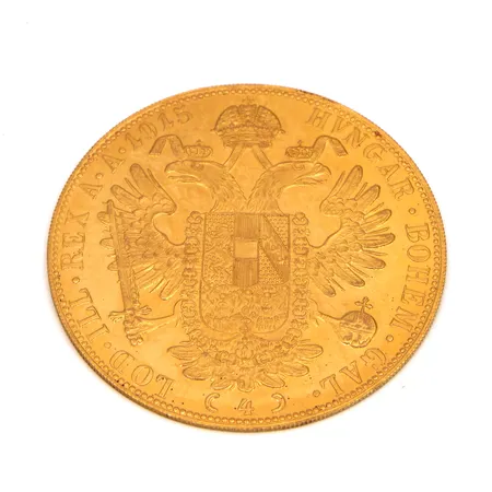 Kultaraha Frans Josef I, 4 dukaattia, Itävalta-Unkari, 1915, 986, Paino: 14 g