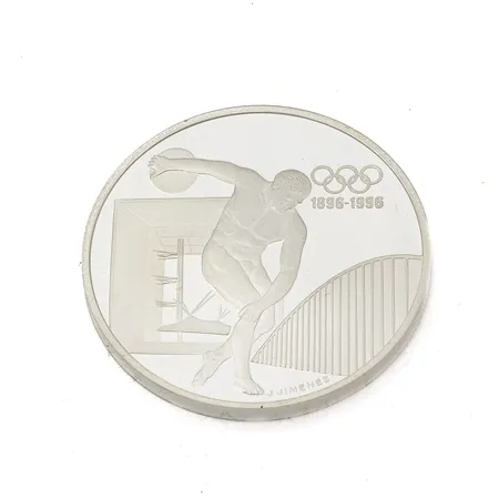 Olympiaraha, 100th Anniversary of the Olympics, The Discus Thrower, nimellisarvo 100 Francs, 925, Paino: 33,7 g