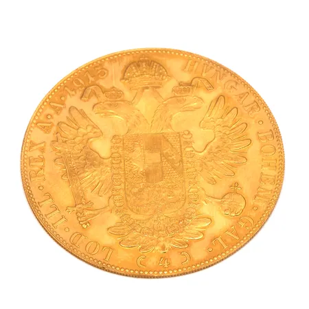 Kultaraha Frans Josef I, 4 dukaattia, Itävalta-Unkari, 1915, 986, Paino: 14 g