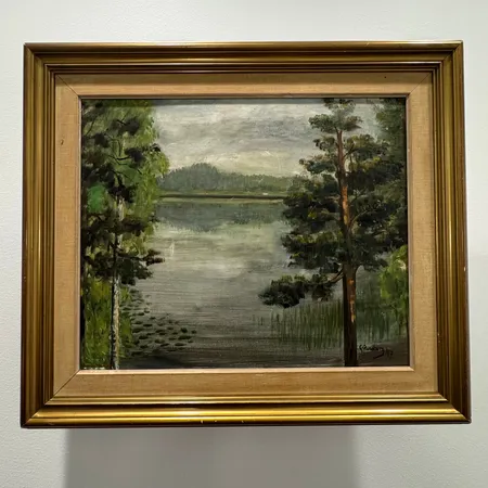 Maalaus järvimaisema, öljyväri kankaalle, signeerattu S.Runeborg - 47, koko 37X45cm. Ei lähetetä