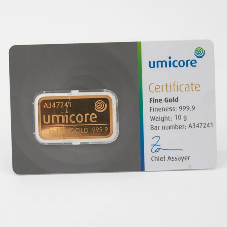Kultaharkko Umicore numero A347241, 999,9, Paino: 10 g