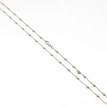 Kaulakoru, pituus 47cm, leveys 1-2mm, 585 valkokulta, Paino: 3,3 g