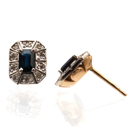 Sinisafiirikorvakorut timanteilla 20xn.0.005ct, korkeus 10mm, leveys 8mm, ei taustoja, 585br, Paino: 3,1 g
