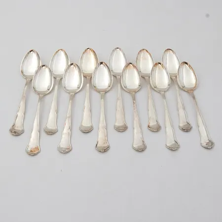 12 Kahvilusikkaa Chippendale, pituus 117mm, 830,  Paino: 140,5 g