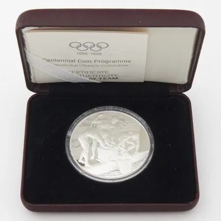 Juhlaraha Olympialaiset 1896-1996, Viestijoukkue, Ranska, mukana alkuperäinen rasia ja aitoustodistus, 925,  Paino: 33,6 g