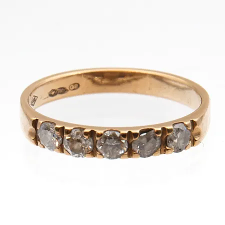 Viallinen timanttisormus 5xn.0.10ct, yhdestä timantista lohjennut iso pala, 585br,  Paino: 2,6 g