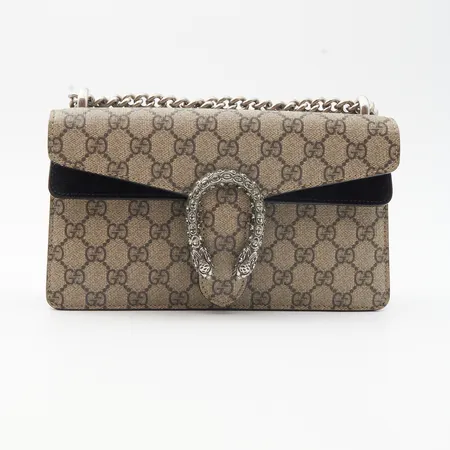 Käsilaukku Gucci, Dionysus GG small, mitat 24x16x5cm, ser. 499623/498879, dustbag, minimaalista kulumaa mokkanahassa laukun sisätaitoksessa, ostokuitti Luxbag Pohjoisesplanadi,