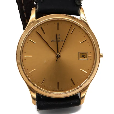 Viallinen kultarannekello Zenith, kaiverrettu, Ø 34mm, ranneke viallinen, 585br, paino 29,3g