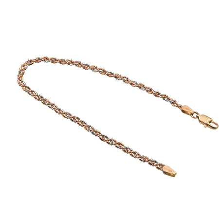 Ranneketju, pituus 190mm, leveys 2mm, kelta- ,puna- ja valkokultaa, 585, Paino: 2,9 g