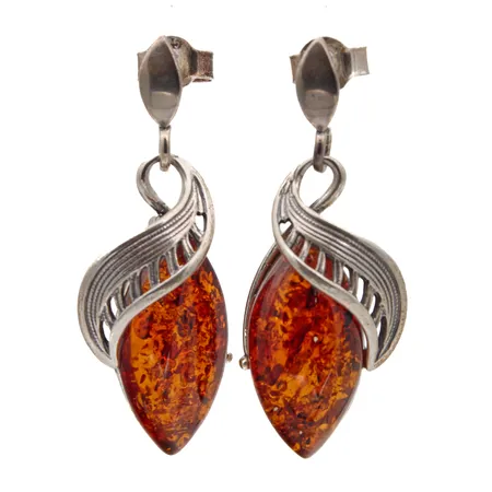 Meripihkakorvakorut, korkeus 35mm, 925br,  Paino: 5 g