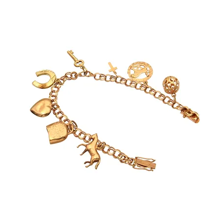 Bismarck-ranneketju maskoteilla, pituus 180mm, kaiverrettu, käytön jälkiä, 585, Paino: 13 g