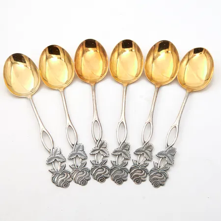 Kuusi jälkiruokalusikkaa, Ruusu, pituus 158mm, 813h,  Paino: 115,7 g