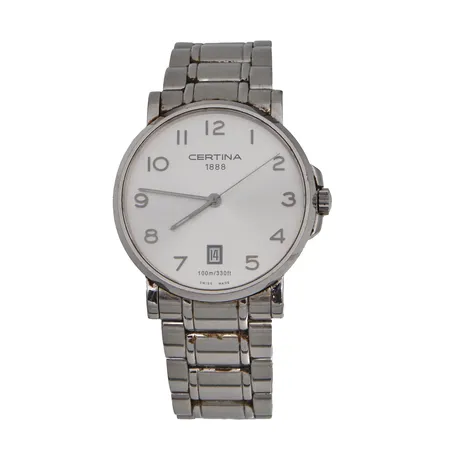 Teräsrannekello Certina 1888 DS Caimano, quartz, rungon Ø 38mm, käytön jälkiä, rannekkeen pituus 180mm