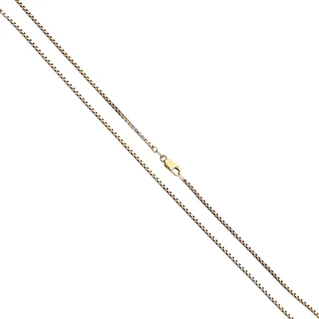 Venetsia-kaulaketju, pituus 43,5cm, leveys 1,5mm, rodinointi kulunut, lukko 750, 585, Paino: 5,6 g