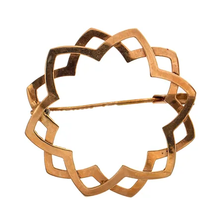 Rintaneula, Ø 31mm, tekijänleima Kultasepät Salovaara, valmistettu Turussa 1969, käytön jälkiä, 585, Paino: 1,8 g