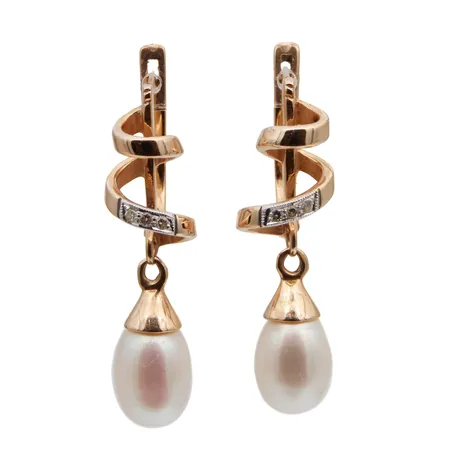 Helmikorvakorut timanteilla 6xn.0.005ct, korkeus 34mm, 585br, Paino: 7,7 g