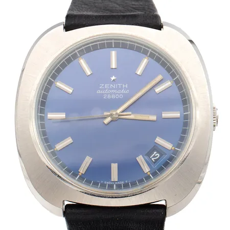 Teräsrannekello Zenith 28800 nahkarannekkeella, automaatti, Ø 39mm, sarjanumero 01.1240.290., caliberi 2562PC, 23-kivinen, pituus 160-200mm.