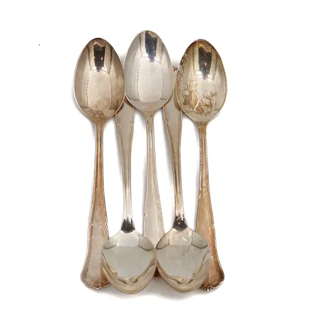 Viisi kahvilusikkaa, Chippendale, pituus 117mm, käytön jälkiä, 830,  Paino: 64,2 g