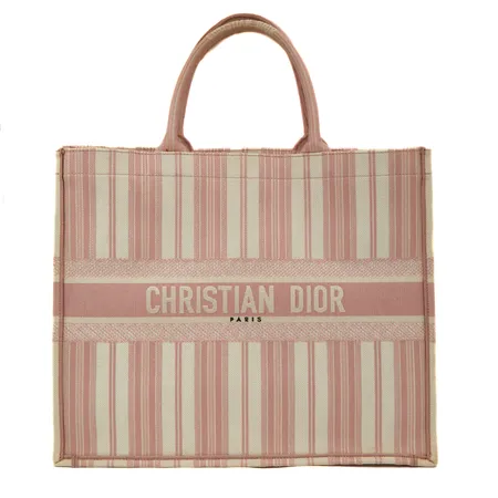 Käsilaukku, Christian Dior, Large Book Tote, Pink Striped Canvas, kahvassa pientä kulumaa, mitat 42x35x19cm, kuitti kopio