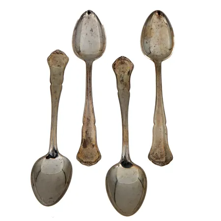 Neljä kahvilusikkaa, kaiverrettu, Chippendale, pituus 117mm, 830, Paino: 54,2 g