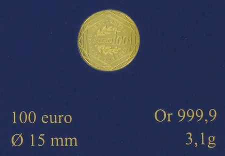 Kultaraha 100e,  999,9, paino 3,1g Vikt: 3,1 g
