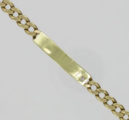 Timanttilaattaranneketju 1xn.0.02ct, pituus 19,5cm, kaiverrettu, viallinen, 585, paino 16,4g Vikt: 16,4 g