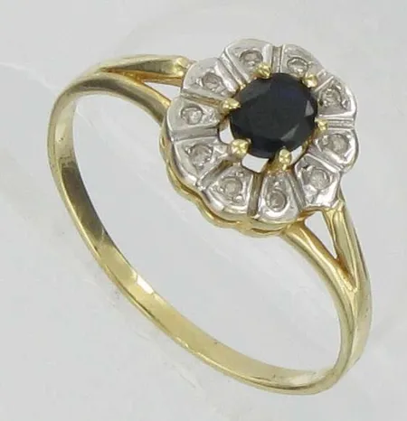Sinisafiirisormus timanteilla 10xn.0.005ct, kaivertamaton, koko 18½, 585br, paino 2,2g Vikt: 2,2 g