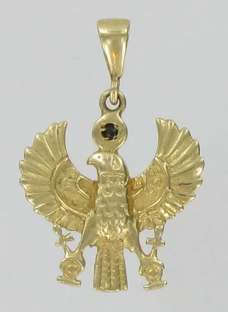 Kotkariipus sinisafiirilla, korkeus 3,0cm, 585br, paino 2,5g Vikt: 2,5 g